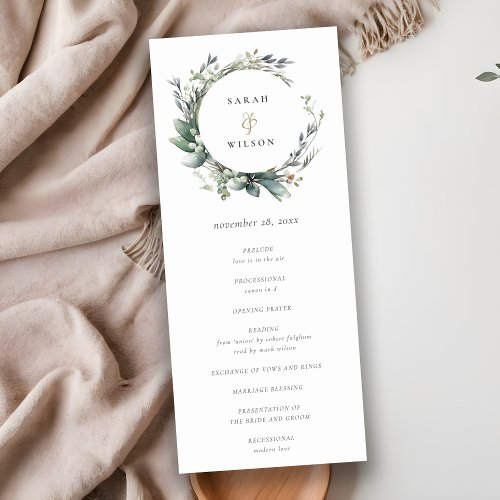 Rustic Green Foliage Wreath Wedding Program