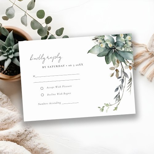 Rustic Green Foliage Wreath Wedding Reception RSVP Card