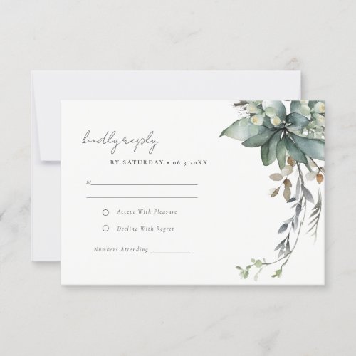 Rustic Green Foliage Wreath Wedding Reception RSVP Card