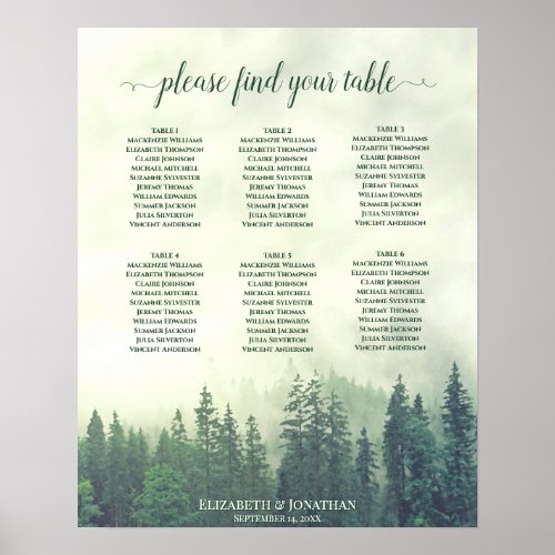 Rustic Green Forest 6 Table Wedding Seating Chart