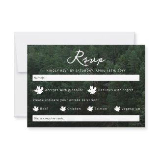 Rustic Green Forest Photo Background Wedding RSVP Card