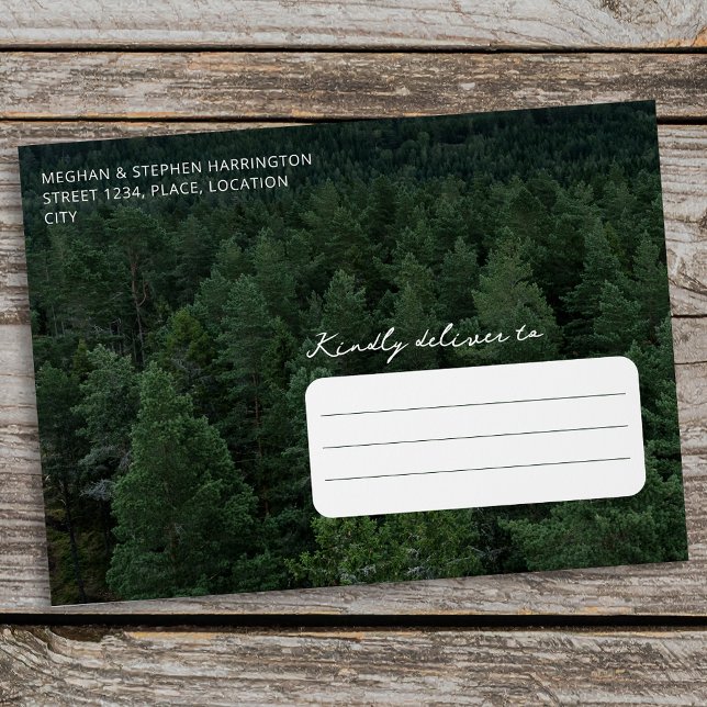 Rustic Green Forest Photo Custom Woodland Wedding Envelope (Creator Uploaded)