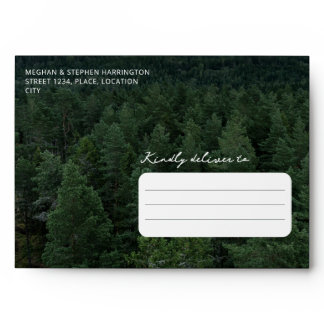 Rustic Green Forest Photo Custom Woodland Wedding Envelope