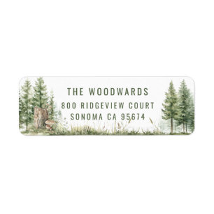 Rustic Green Forest Watercolor Trees  Label