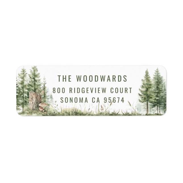 Rustic Green Forest Watercolor Trees  Label (Front)
