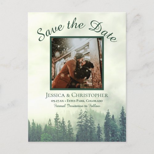 Rustic Green Forest Wedding Save the Date Photo Announcement Postcard