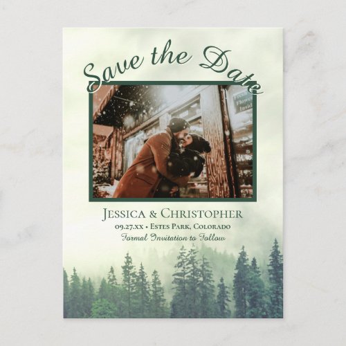 Rustic Green Forest Wedding Save the Date Photo Announcement Postcard