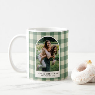 Rustic Green Gingham Arch Photo Modern Christmas Coffee Mug