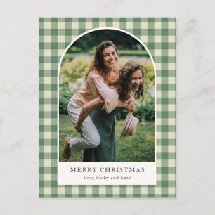 Rustic Green Gingham Arch Photo Modern Christmas Holiday Postcard