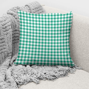 Rustic Green Gingham Checks Pattern Throw Pillow