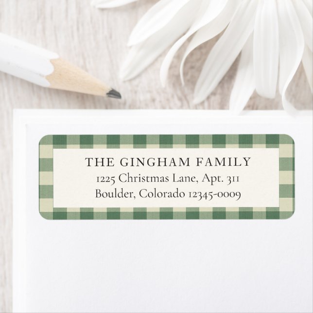Rustic Green Gingham Christmas Return Address Label (Insitu)