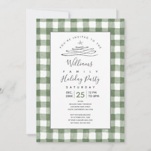 Rustic Green Gingham Holiday Invitation