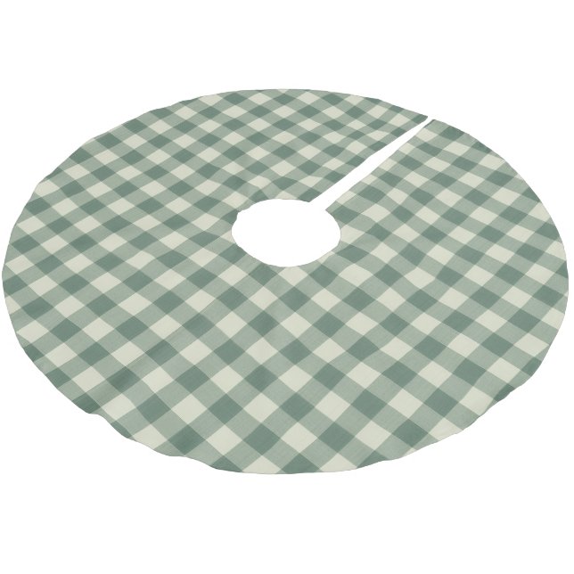 Rustic Green Gingham Modern Christmas Brushed Polyester Tree Skirt (Angled)