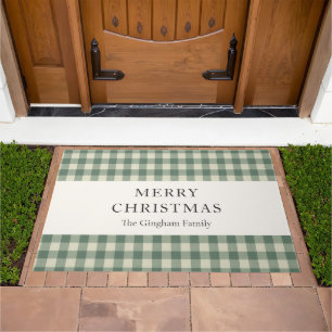 Rustic Green Gingham Modern Christmas Doormat