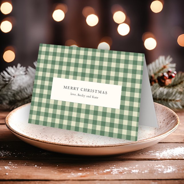 Rustic Green Gingham Modern Christmas Holiday Card (Creator Uploaded)