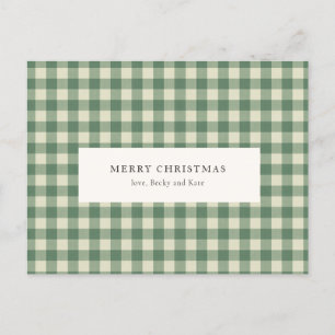 Rustic Green Gingham Modern Christmas Holiday Postcard