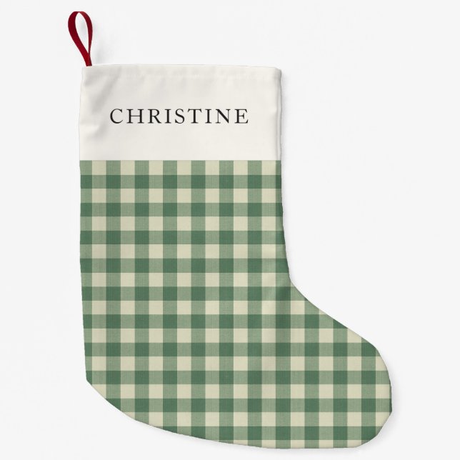 Rustic Green Gingham Modern Christmas Small Christmas Stocking (Front)
