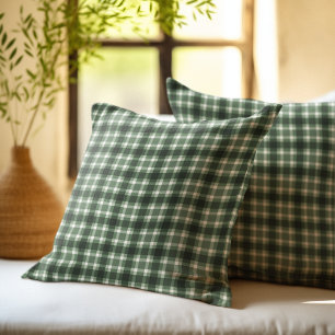 Rustic Green Gingham Plaid farmhouse pattern Throw Pillow