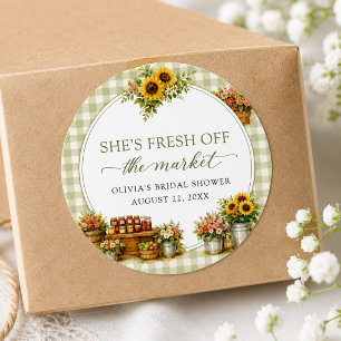 Rustic Green Gingham She's Fresh Off The Market Classic Round Sticker