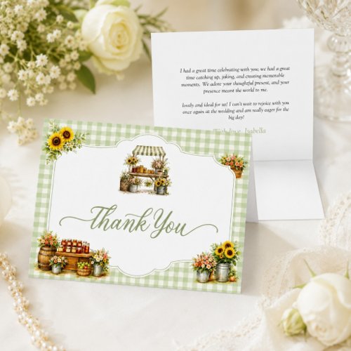 Rustic Green Gingham She's Fresh Off The Market Letterpress Thank You Card