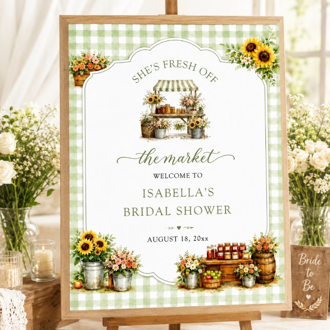 Rustic Green Gingham She's Fresh Off The Market Poster (Rustic Green Gingham She's Fresh Off The Market Poster)