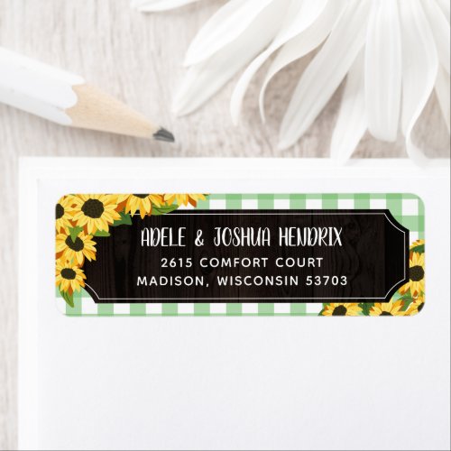 Rustic Green Gingham  Sunflowers BBQ Baby Shower Label