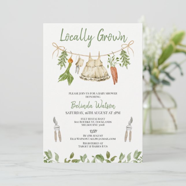 Rustic Green Girls Locally Grown Baby Shower  Invitation (Standing Front)