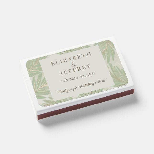 Rustic Green Gold Botanical Wedding Matchboxes (Front Closed)