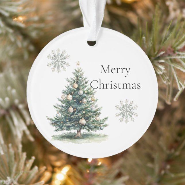 Rustic Green Gold Cream Christmas Tree Snowflakes Ornament (Tree)