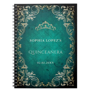 Rustic Green Gold Princess Tiara Quinceanera  Notebook