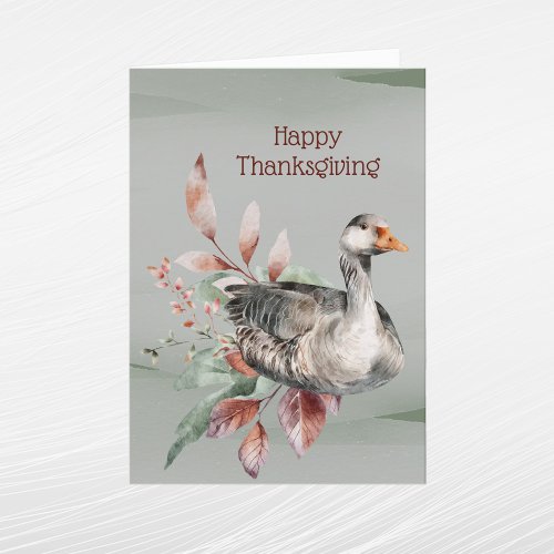 Rustic Green Goose Foliage Autumn Thanksgiving Holiday Card