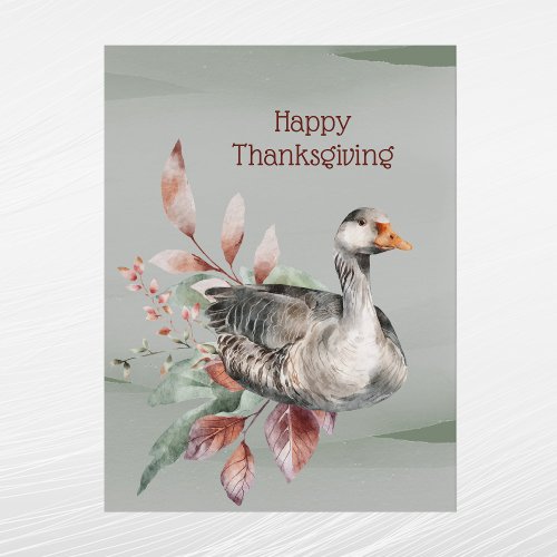 Rustic Green Goose Foliage Autumn Thanksgiving Holiday Postcard