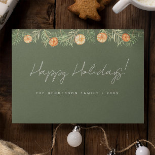 Rustic Green Happy Holidays Citrus pine family Holiday Card