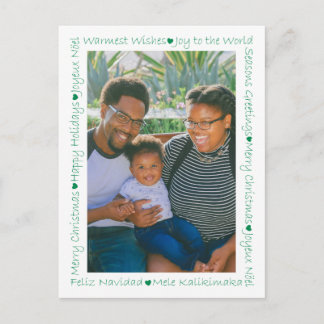 Rustic Green Hearts & Xmas Words 2 Photo Border  Postcard
