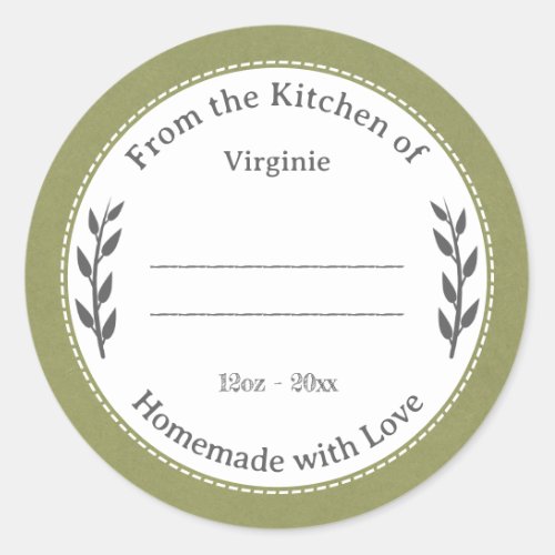 Rustic Green Homemade with Love Label Sticker