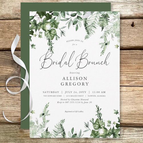 Rustic Green Ivy  Sage Bridal Brunch Invitation