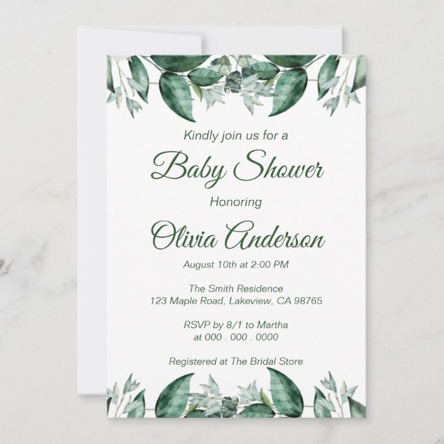 Rustic Green Leaf Baby Shower Invitation (Front)