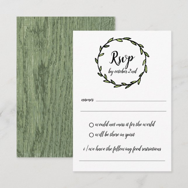 Rustic Green Leafy Wreath Wedding RSVP Invitation (Front/Back)