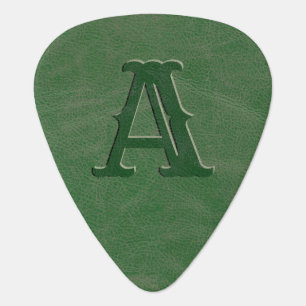 Rustic Green Leather Texture Monogram Initial Guitar Pick