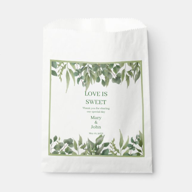 Rustic Green Leaves Greenery Foliage Favor Bag (Front)