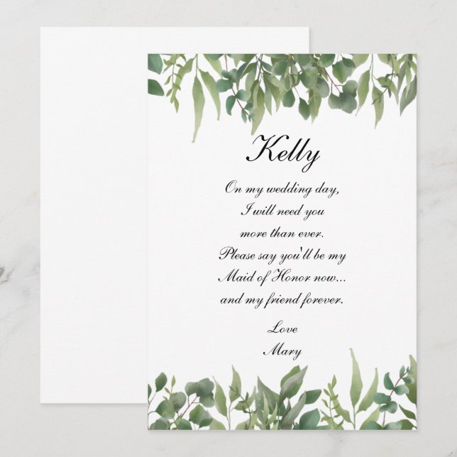 Rustic Green Leaves Greenery Foliage Maid Of Honor Invitation (Front/Back)