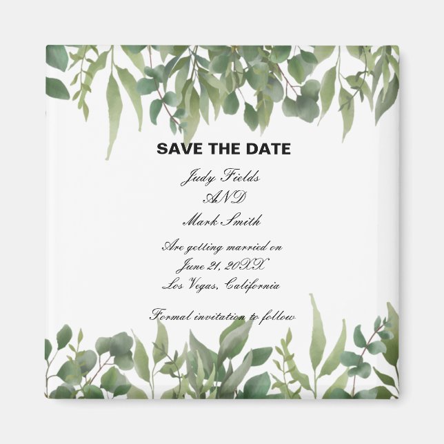 Rustic Green Leaves Greenery Foliage Save The Date Magnet (Front)