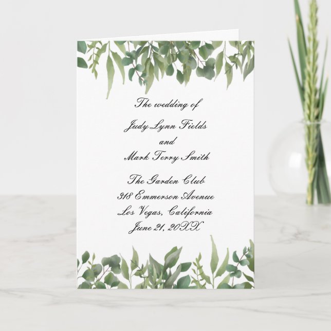 Rustic Green Leaves Greenery Foliage Wedding Program (Front)