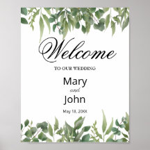 Rustic Green Leaves Greenery Foliage Wedding Sign