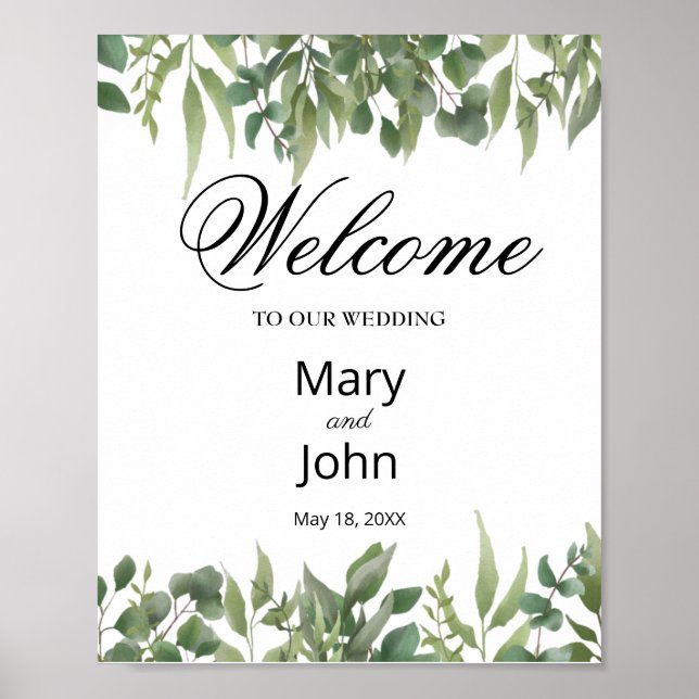 Rustic Green Leaves Greenery Foliage Wedding Sign (Front)