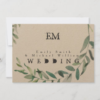 Rustic Green Leaves Wedding Kraft Paper Invitation
