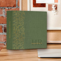 Rustic Green Linen Elegant Gold Leaf Monogrammed