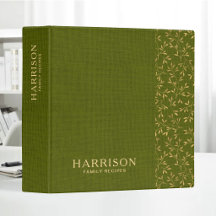 Rustic Green Linen Gold Botanical Family Recipe