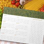 Rustic Green Linen Meal Planner and Grocery List Notepad<br><div class="desc">Simple clean design for your weekly meal planner and grocery list or your general weekly organizer and to do list. The design has a border of rustic country linen in green with fine gold leaf pattern. This pad has 40 pages, each printed with space for you to write your meals...</div>
