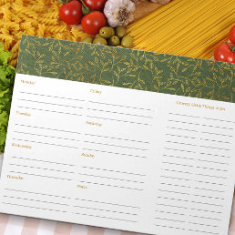 Rustic Green Linen Meal Planner and Grocery List Notepad
